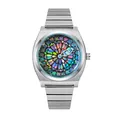 Unique God's Eye stainless steel quartz watch with a colorful stained glass dial - Multicolor Face White Hands