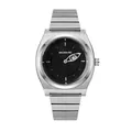 Elegant unisex minimalist quartz watch featuring a silver steel band and unique eye-shaped hand - Black Face White Pointer
