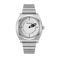Modern unisex quartz watch with stainless steel band featuring a unique eye design dial - White Face Black Hands
