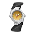 Reloj de cuarzo plateado futurista Y2K con esfera amarilla y correa de caucho negra - Amarillo