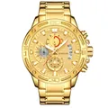 Premium Herrenuhr aus goldene Edelstahl mit Chronograph und geflochtenem Seil - Goldenes Gehäuse Goldenes Zifferblatt