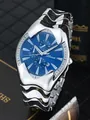Reloj Denvosi Y2K para hombre con caja fluida plateada y esfera azul oscuro elegante. - Plateado Azul