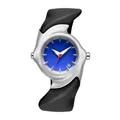 Reloj de cuarzo futurista Y2K, caja plateada distorsionada, esfera azul, correa negra - Azul