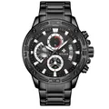 Professionelle Herrenuhr aus schwarzem Edelstahl mit Chronograph und Kabel-Lünetten-Design - Schwarzes Gehäuse Schwarzes Zifferblatt