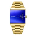Montre à quartz carrée dorée de luxe pour hommes avec affichage bleu - Boîtier Doré Cadran Bleu
