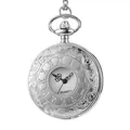 Orologio da taschino al quarzo argento retrò con coperchio inciso numeri romani - catena sottile / Argento