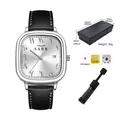 Reloj de cuarzo cuadrado con correa de cuero, números árabes, fecha y caja de regalo - Correa Negra Esfera Blanca Conjunto / Conjunto (Incluye Caja/Batería de Repuesto/Herramienta) / Negro