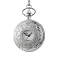 Vintage silver quartz pocket watch with ornate floral engraving and Roman numerals - Waist Chain / Silver