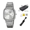 Reloj de cuarzo SABR cuadrado plateado con fecha, caja de regalo y herramienta - Conjunto de Joyas Plateado / Conjunto (Incluye Caja/Batería de Repuesto/Herramienta) / Plateado