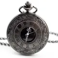Vintage gunmetal hollow quartz pocket watch with Roman numeral dial and elegant chain - Thin Chain / All Black