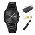 Reloj de cuarzo cuadrado negro para hombre con fecha, caja, batería y herramienta. - Conjunto de Acero Negro Completo / Conjunto (Incluye Caja/Batería de Repuesto/Herramienta) / Negro