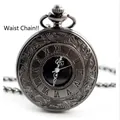 Vintage quartz pocket watch with hollow Roman numerals dial and gunmetal finish chain - Waist Chain / All Black