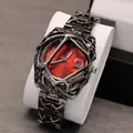 Reloj único de aleación heteromórfica con esfera roja y diseño de metal esquelético - Banda Negra Rojo Psicodélico (Escala)