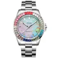 Winner men's automatic mechanical watch with rainbow crystal bezel and marbled dial - Multicolor Dial