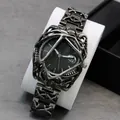 Reloj de aleación único con diseño gótico irregular, acabado en gris plomo y ventana de fecha - Banda Negra Negro (Escala)