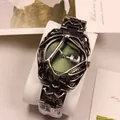 Reloj gótico de aleación con caja de esqueleto y esfera verde bosque profunda - Banda Negra Verde Noche