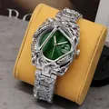 Reloj vanguardista irregular de aleación de plata con esfera verde y correa de metal - Banda Plateada Esfera Verde Con Lupa