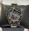 Reloj de diseño único en aleación hueca con esfera azul oscuro y fecha - Banda Negra Esfera Azul Púrpura (Escala)