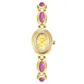 Montre-bracelet de luxe vintage dorée pour femme avec détails de pierres mauves - Violet Avec Cadran Doré Et Cadre Doré