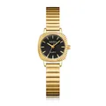 Montre à quartz vintage pour femme en or avec cadran noir et lunette cannelée chic - QT706 Gold Black (Round Fluted)