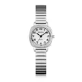Montre à quartz vintage élégante pour femme avec lunette festonnée et bracelet argent - QT706 Silver White (Round Fluted)