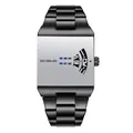 Men's fashion square quartz watch with black stainless steel strap and silver dial - Silver Face Black Strap
