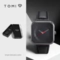 Orologio al quarzo quadrato TOMI minimalista con cinturino in pelle nera - Cassa Nera Cinturino Nero (T093-1)