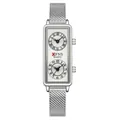 Montre à quartz rectangulaire argentée pour femme avec double fuseau - Bracelet en Maille Argentée
