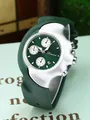 Stylish Y2K futuristic quartz watch with green silicone strap and warped silver case - Green Logo Style / Green