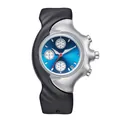 Futuristic Y2K distorted silver quartz watch with blue sunray dial and black rubber strap - Blue Dial 6-Hand / Blue