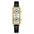 Montre à quartz rectangulaire dorée avec double cadran et bracelet en cuir noir fin - Bracelet en cuir noir doré