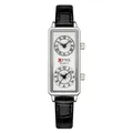 Montre à quartz élégante pour femme avec double fuseau horaire et bracelet en cuir noir - Bracelet en cuir noir argenté