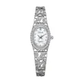 Elegante reloj de cuarzo de lujo en plata para mujer con pedrería y correa de textura única - Blanco