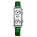 Montre à quartz élégante pour femmes à double fuseau horaire avec bracelet en cuir vert - Cuir Vert Boîtier Argent