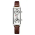 Élégante montre à quartz pour femme double fuseau horaire avec boîtier argenté et cuir brun - Café Argent (Bracelet en Cuir)