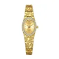 Elegante reloj de cuarzo dorado para mujer con bisel de diamantes y correa de metal - Dorado