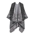 Elegant grey and black cashmere-like knit shawl with vintage paisley floral patterns. - Classical Palace / 160cm x 135cm / Black