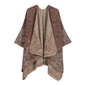 Elegant vintage floral jacquard knit poncho shawl in classic brown and tan colors - Classical Palace / 160cm x 135cm / Khaki