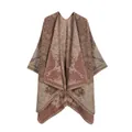 Elegant vintage oil painting style knit poncho shawl crafted in warm earthy tones - Classical Palace / 160cm x 135cm / Light Khaki