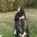 Elegant vintage style oil painting pattern knit shawl wrap for autumn and winter - Water Town / 160cm x 135cm / Black Brown Green