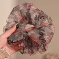 Oversized floral pattern scrunchie hair tie in elegant translucent fabric - Pink & Black