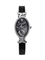 Elegant elliptical women's quartz watch with black leather strap and silver case - Silver Case Blue Dial