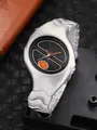 Montre rétro en métal argenté déformé style Y2K avec cadran noir et touches orange - Noir et Orange