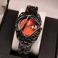 Reloj de diseño en aleación original con caja irregular y esfera roja llamativa - Banda Negra Rojo Psicodélico