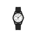 Reloj de cuarzo impermeable SAMDA con correa de goma negra y esfera blanca analógica - Estilo de Mujer / Sin Calendario / Negro y Blanco