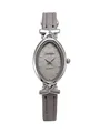 Elegant grey oval women's quartz watch with crystal accents and slim leather strap - Grey Dial