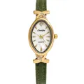 Elegant women's oval quartz watch featuring a green leather strap and a gold-tone case - Green Strap