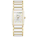 Elegant square quartz watch with white ceramic and gold metal bracelet by Chenxi - Male Style / Two-Tone White Dial - Men
