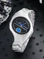 Silver Y2K futuristic watch with distorted case and blue accents design - Black Blue