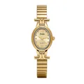 Elegant women's quartz watch with gold oval dial and crystal markers on link band - Steel Gold Gold